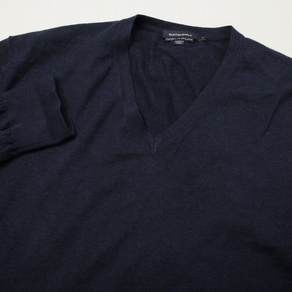 Suit Supply Sweater Men Medium / Large Blue V Neck Cotton Cashmere Slim Fit